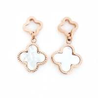 [ BESTSELLER RM99 ONLY ] CELOVIS Adele Four Leaf Clover Ceramic Inlay in 18K Rose Gold Drop Earrings ( Black/ White )