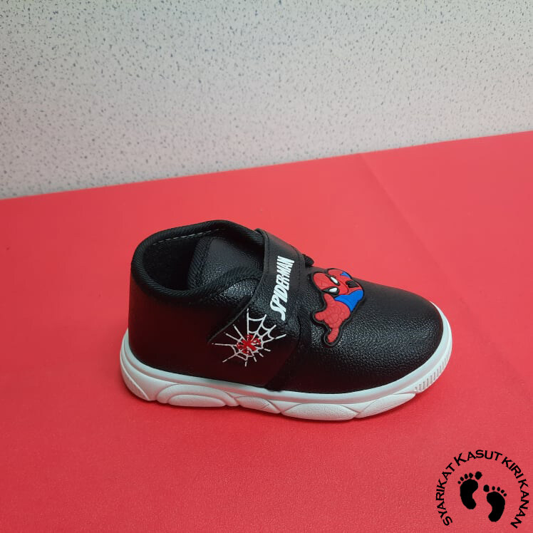 ✨Ready Stock✨ Kasut Kiri Kanan Kids Shoe For Boys Children Magic Sticker Super Hero Spiderman Shoe
