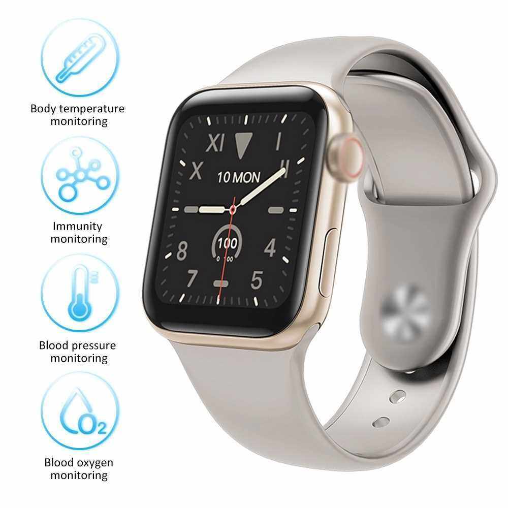 V10 Intelligent Watch 1.3in Color Screen Full Touching Sport Fitness Tracker IP67 Waterproof Heart Rate Immunity Monitoring Body Temperature Measuring Wrist Watch (Champagne Gold)