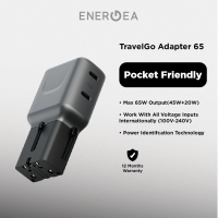 ENERGEA TravelGo Adapter 65 2C 65W - 2C Ultra Portable Travel Adapter with Interchangeable Plugs - Gunmetal