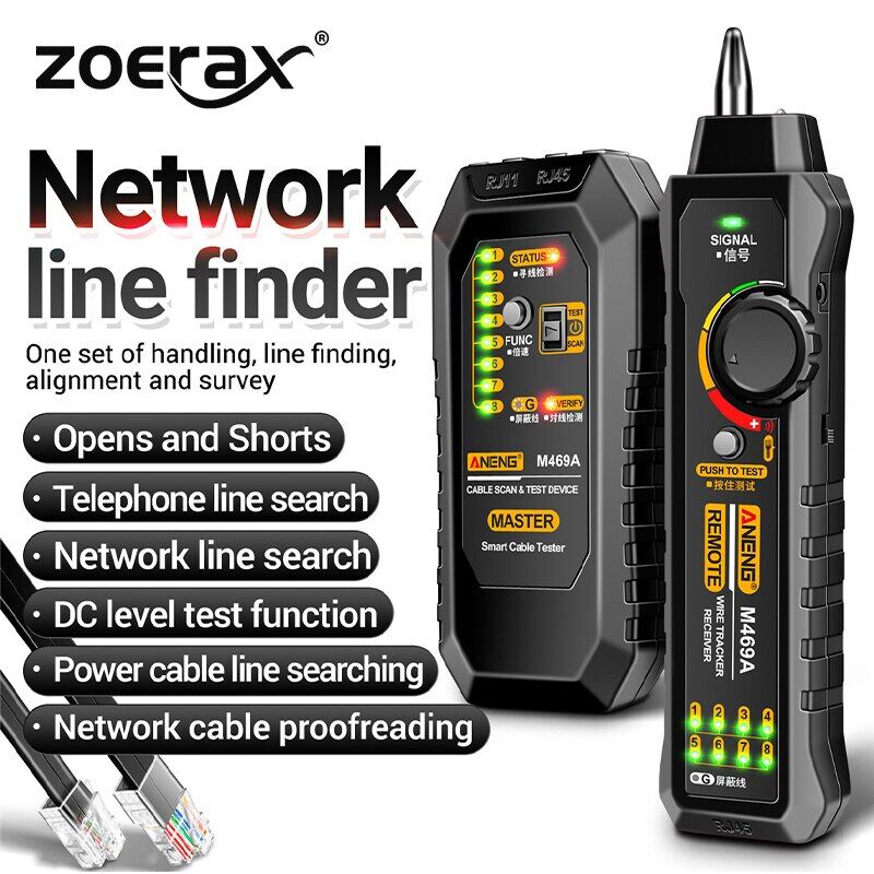 Zoerax dụng cụ kiểm tra dây rj45 rj11 thiết bị kiểm tra cáp bộ dò đường dây mạng theo dõi dây lan ethernet đa năng cat5 cat6 kèm tai nghe