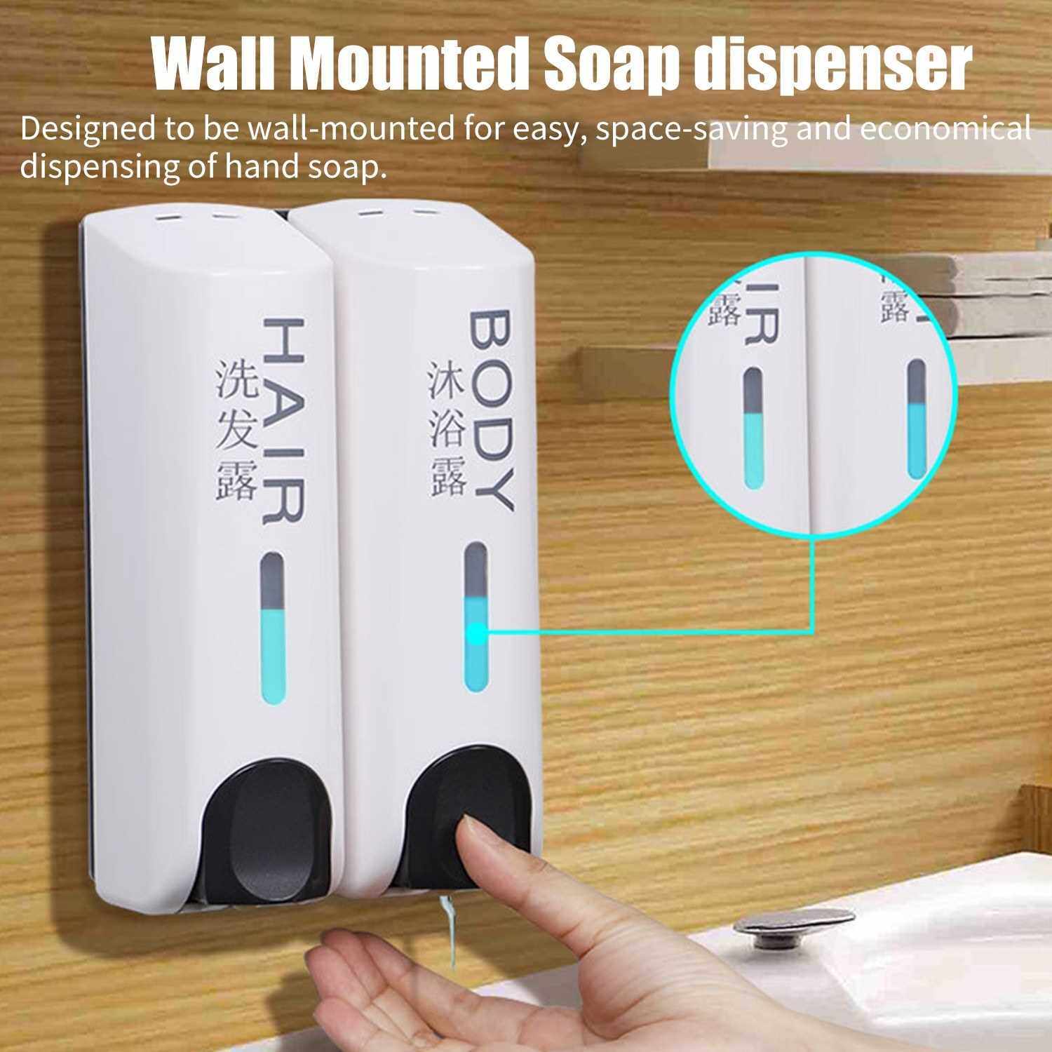 700mL Manual Soap Dispenser Wall Mounted Dish Liquid Lotion Gel Shampoo Chamber Dispenser for Bathroom Kitchen (2)