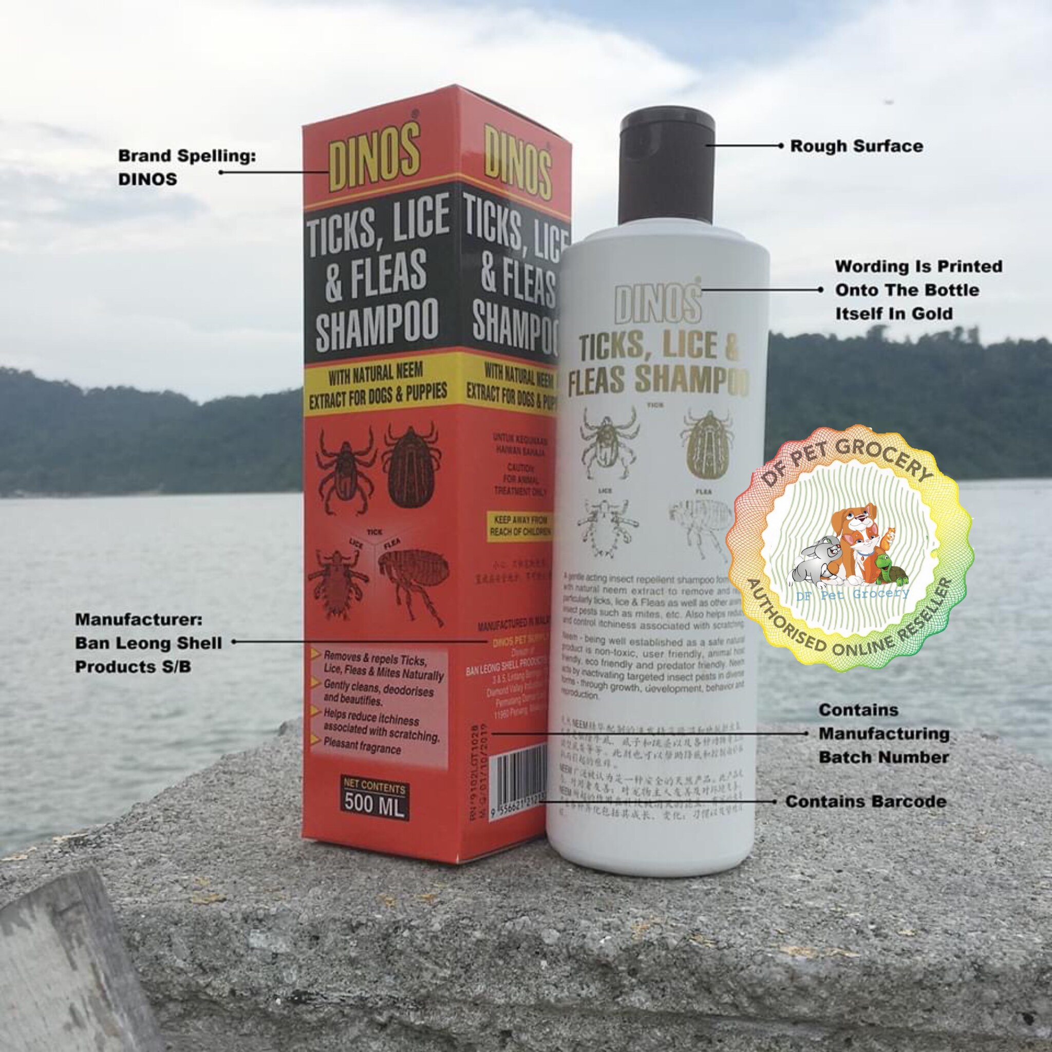 DINOS Ticks, Lice &amp; Fleas  Shampoo 500ML For Dog And Cat
