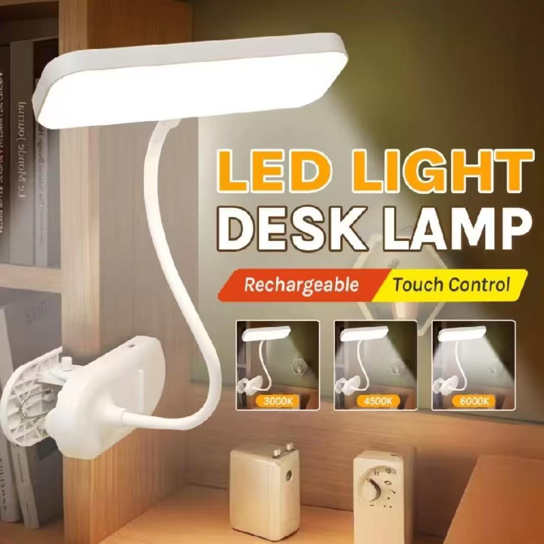 [ BorongPro ] Multi-Angle Clip Desk Lamp Rechargeable 3 Level Touch Room Table Lamp Office Reading Light
