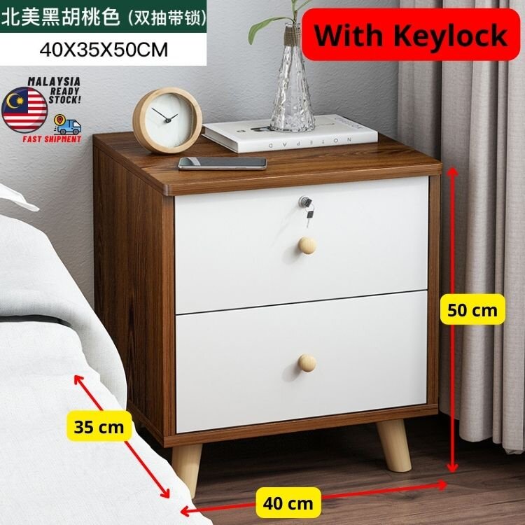 ROAM 2 Drawer Side Table with Locker End Table Meja Tepi Sisi Lock Bedside Table Cabinet Nightstand White Oak Color 2 layer chest drawer with high rise leg with locker wardrobe storage cabinet
