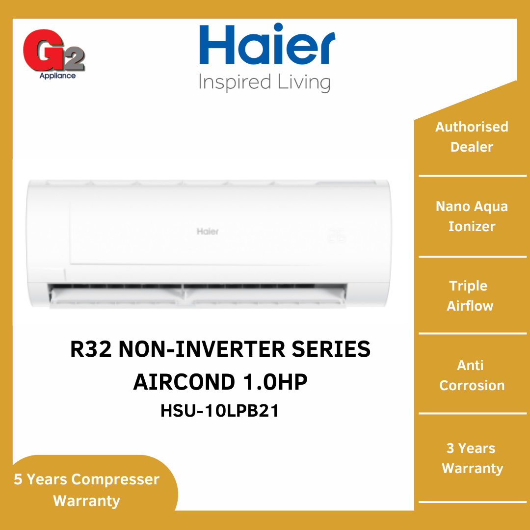 HAIER HSU-10LPB21 1HP Air Cond R32 Non-Inverter Series with Nano Aqua Ionizer (READY STOCK)-HAIER WARRANTY MALAYSIA