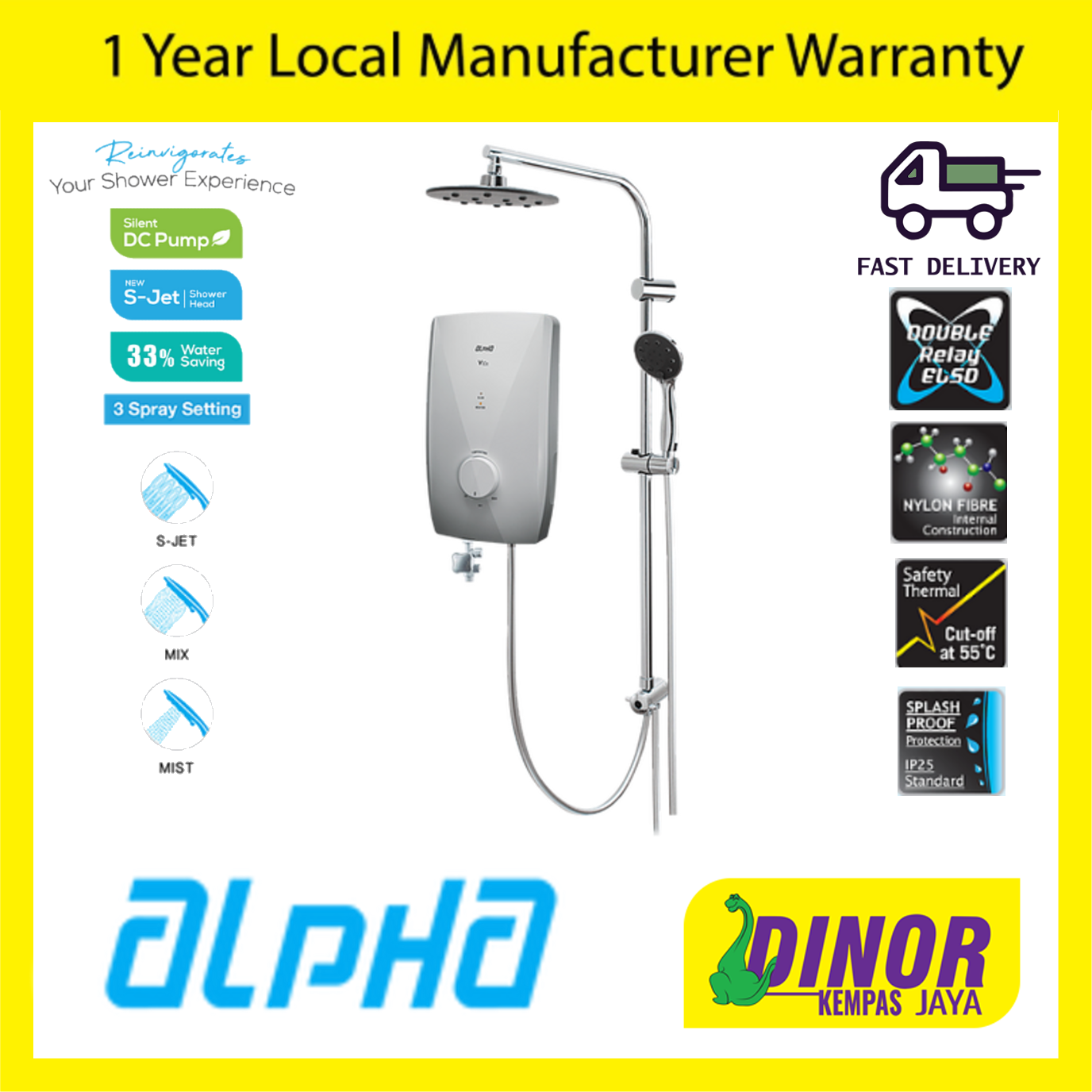 Alpha V10i DC Pump Water Heater With Rain Shower V10i (BIANCO) R/SHOWER Bianco White