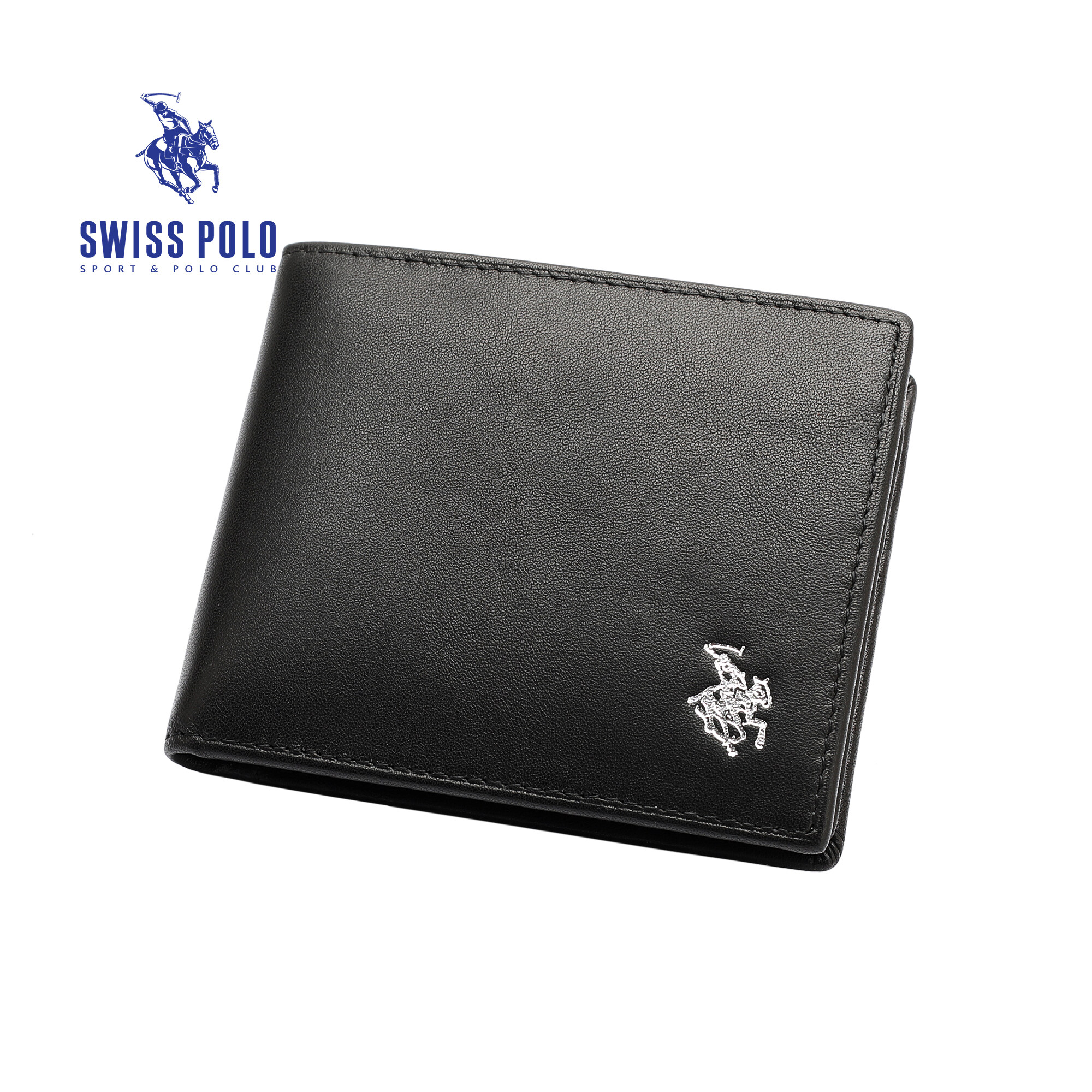 SWISS POLO Genuine Leather RFID Bifold Short Wallet SW 126-2 BLACK