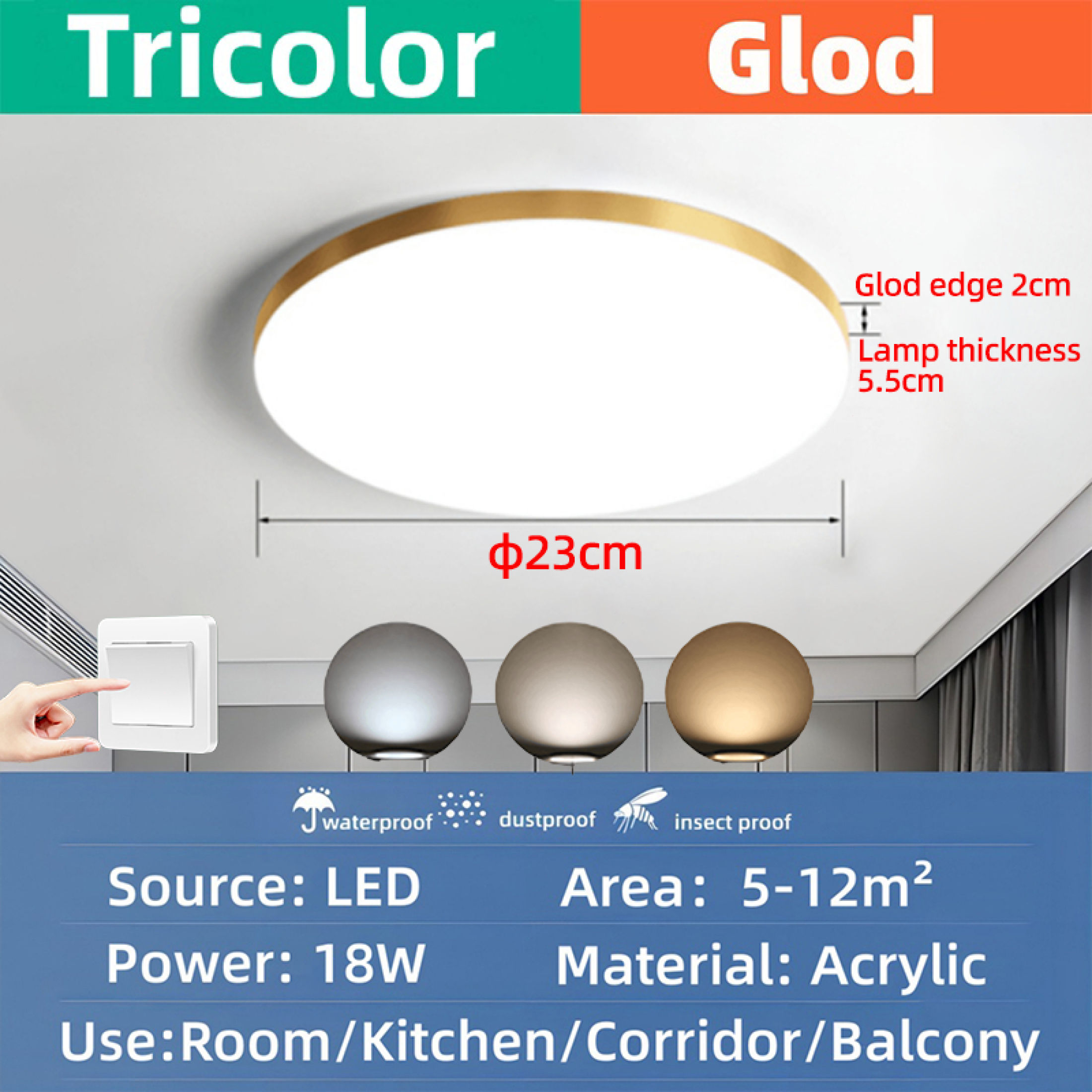 LED Ceiling Light Modern White Light/Tricolor Dimming Lampu LED Indoor Panel Light Balcony Light Corridor Lighting Ceiling Lamp Lampu siling LED Lampu putih moden/Tricolor Dimming Lampu LED Panel dalaman cahaya balkoni Lampu koridor Lampu Lampu siling