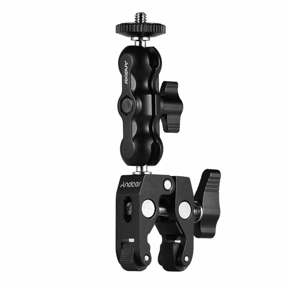 Andoer Multi-functional Clamp Ball Mount Clamp Articulating Friction Arm Super Clamp with 1/4 Inch Screw for GPS Monitor LED Video Light Flash Light Microphone (Black)