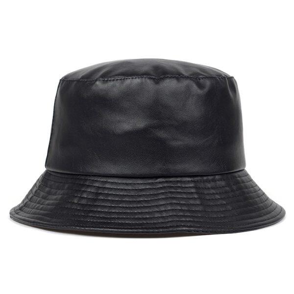 New Bucket Hat Faux Leather Bucket Hats PU Cotton Solid Top Unisex Fashion Bucket Cap Panama Fisherman Caps