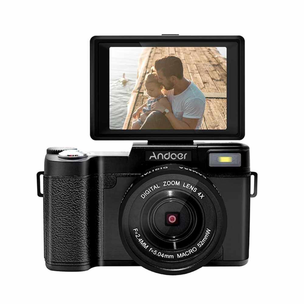 Andoer R1 1080P 15fps Full HD 24MP Digital Camera Cam Camcorder 3.0" Rotatable LCD Screen Anti-shake 4X Digital Zoom Retractable Flashlight w/ UV Filter (Black)