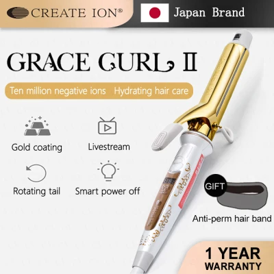 Japan Original CREATE ION GRACE CURL II 26/32/38mm Negative Ion Hair Curler Curling Iron Wand Fluffy Digital Display Tube Hair Tools Personal Care