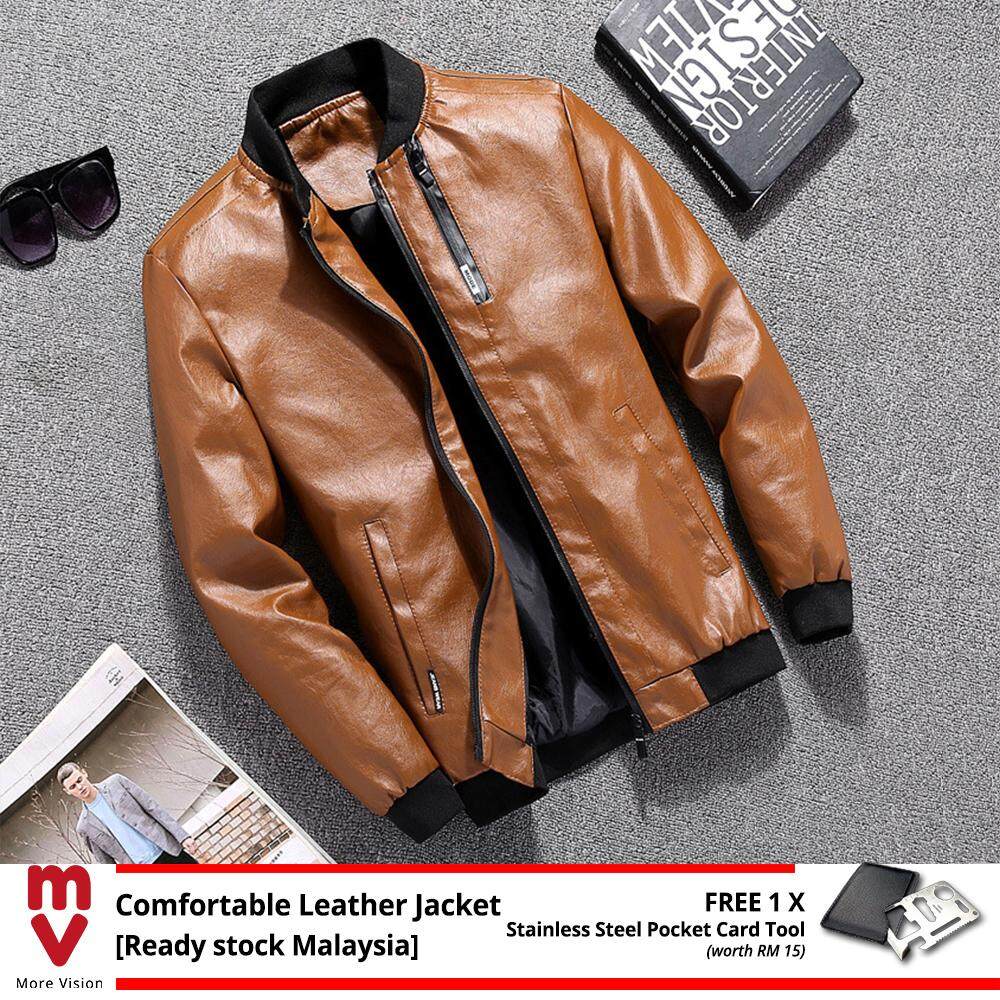 [READY STOCK] Comfortable Leather Jacket Men's Casual New Fashion Style PU for Stylish Man Biker Motorcycle Bomber -MI51912