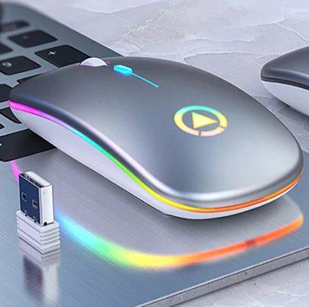 (Ready Stock) Ultra-thin Silent Gaming Wireless Mouse A2 Lightweight Portable LED Colorful Light Rechargeable Mouse Mice