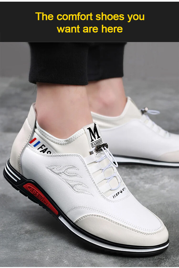 Men's Inner height increasing casual and comfortable shoes Soft Bottom Genuine Cowhide Waterproof Breathable_voghion.com