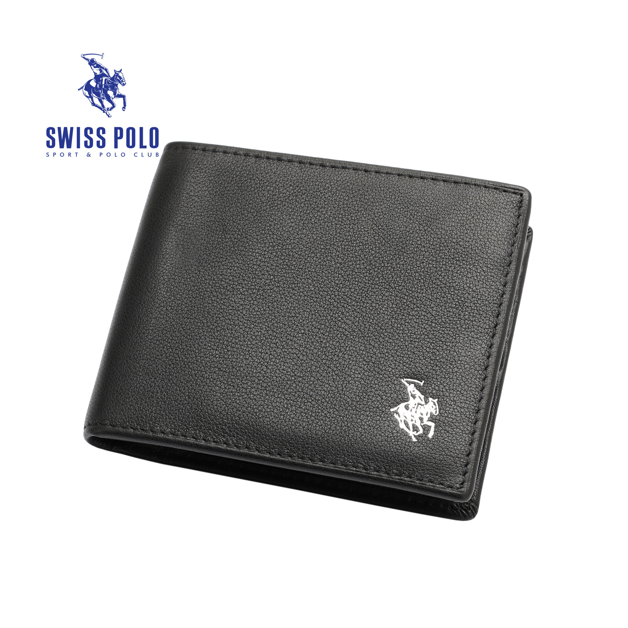 SWISS POLO Genuine Leather RFID Bifold Short Wallet SW 126-3 BLACK