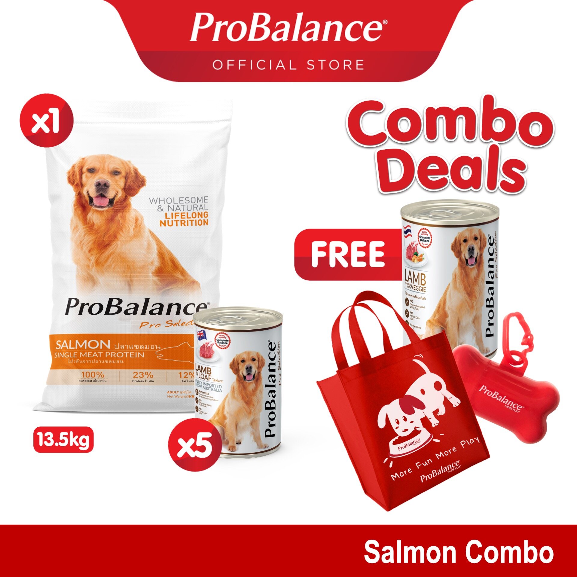 Combo Deals: ProBalance 13.5KG Salmon Adult Dry Dog Food + ProBalance 700G Lamb Loaf Series Adult Wet Dog Food (FREE: ProBalance 400G Lamb with Veggie Pro Selection Adult Wet Dog Food + Woven Bag + Poop Bag) Combo Deals: ProBalance 13.5KG Salmon Adult Dry Dog Food + ProBalance 700G Lamb Loaf Series Adult Wet Dog Food (FREE: ProBalance 400G Lamb with Veggie Pro Selection Adult Wet Dog Food + Woven Bag + Poop Bag)