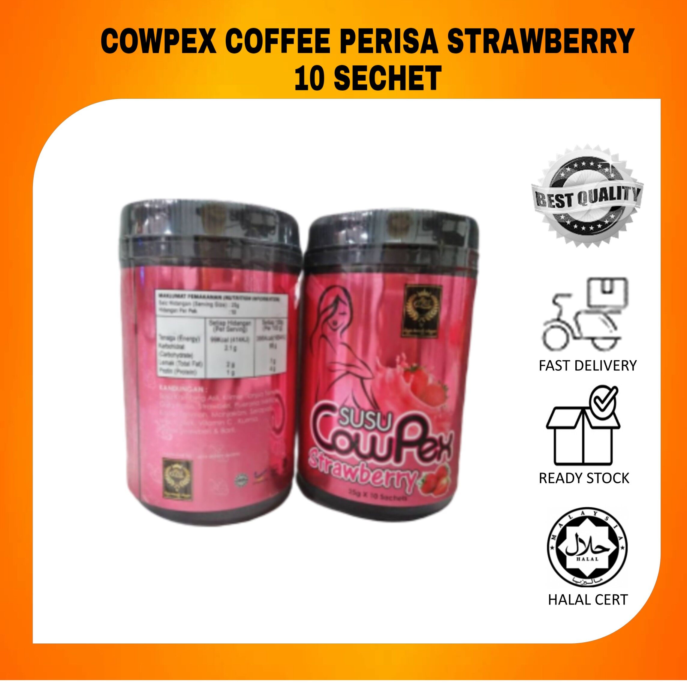 ‼ORIGINAL‼ [FREE GIFT] COWPEX COFFEE . PERISA STRAWBERRY. 10 SECHET PERBOTTLE