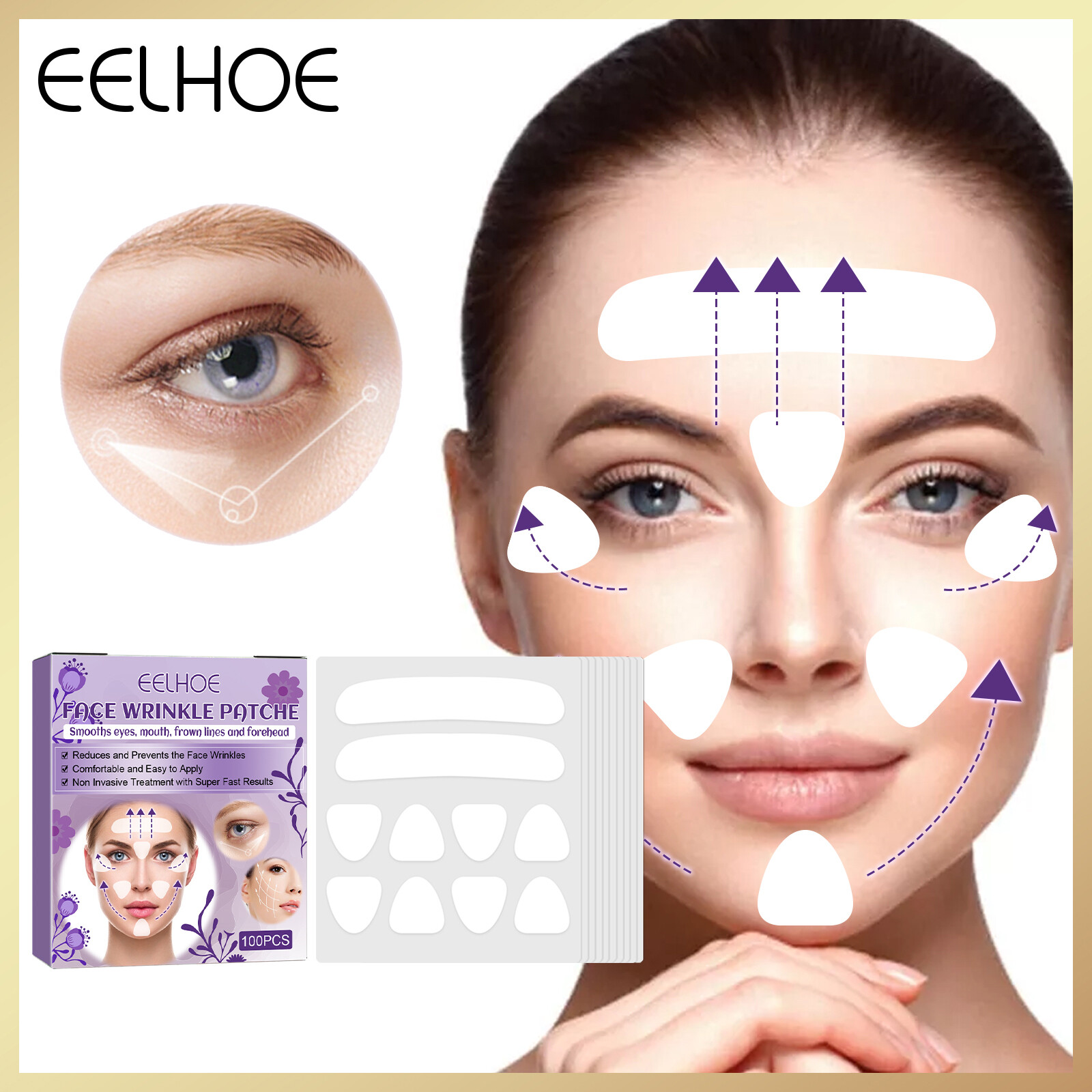 Eelhoe miếng dán nếp nhăn mặt miếng dán xóa nếp nhăn mịn miếng dán mặt trán cổ mắt má cằm miếng dán nâng mặt chống lão hóa băng dán mặt hình chữ v tức thì dải xóa nếp nhăn dụng cụ chăm sóc da