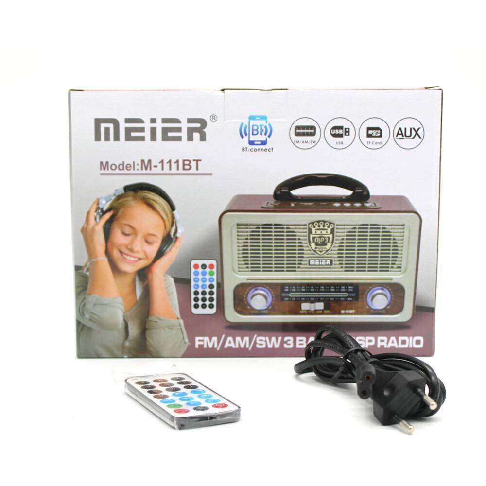 Meier M-111BT Nostalgic Wooden RETRO 3 Band Redio Bluetooth Speaker Supported FM/AM/SW USB TF Card