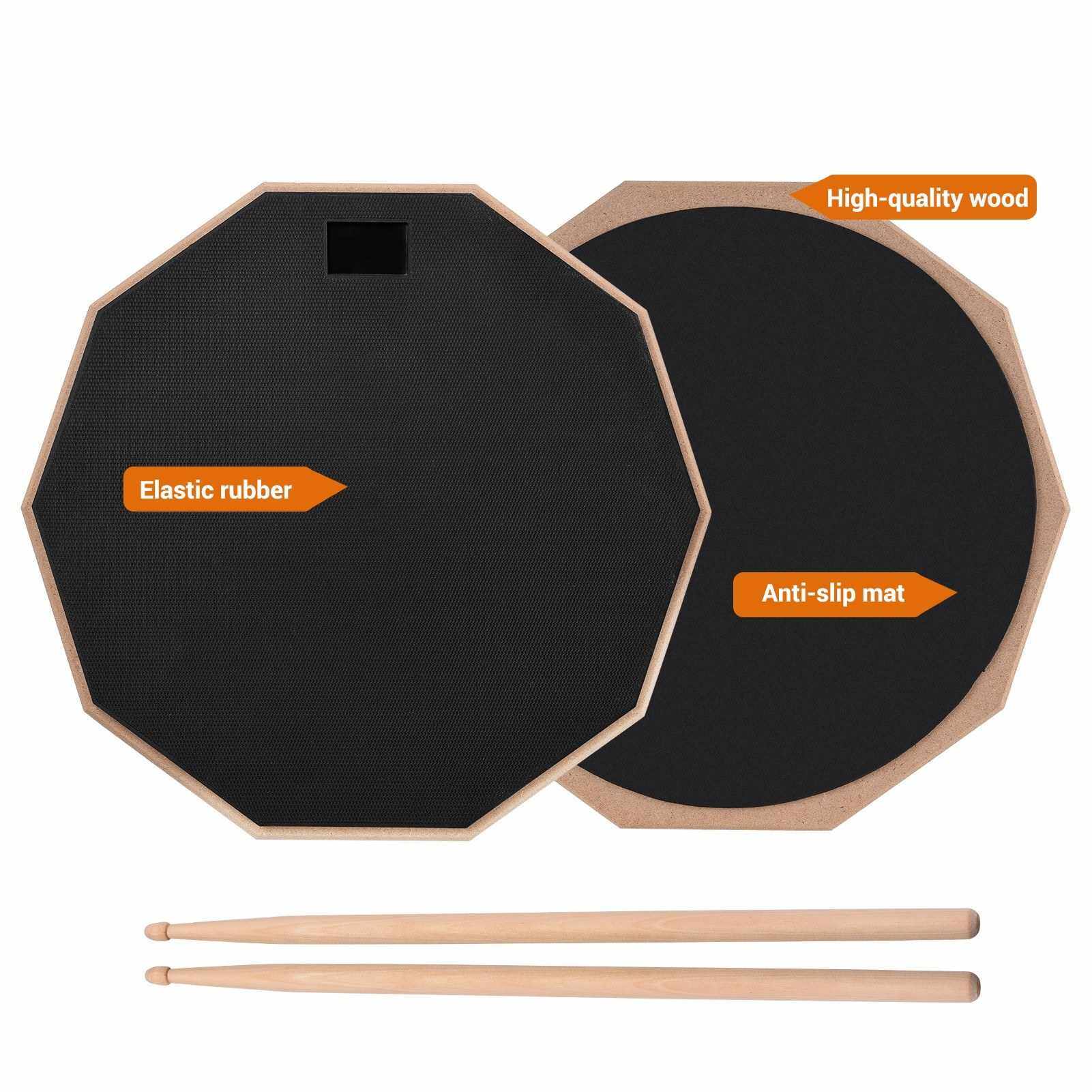 12 Inch Drum Practice Pad Mute Drum Pad with Drum Stick Carrying Bag for Students Beginners (Black)