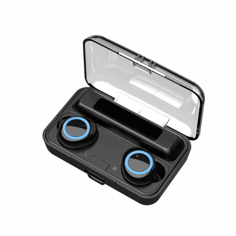 F9-3 Bluetooth 5.1 TWS Earbuds True Wireless Headphones Touch Control 2800mAh Charging Box Battery Power Display Mini Sports Twins Headset with Microphone USB Output (Black & Blue)