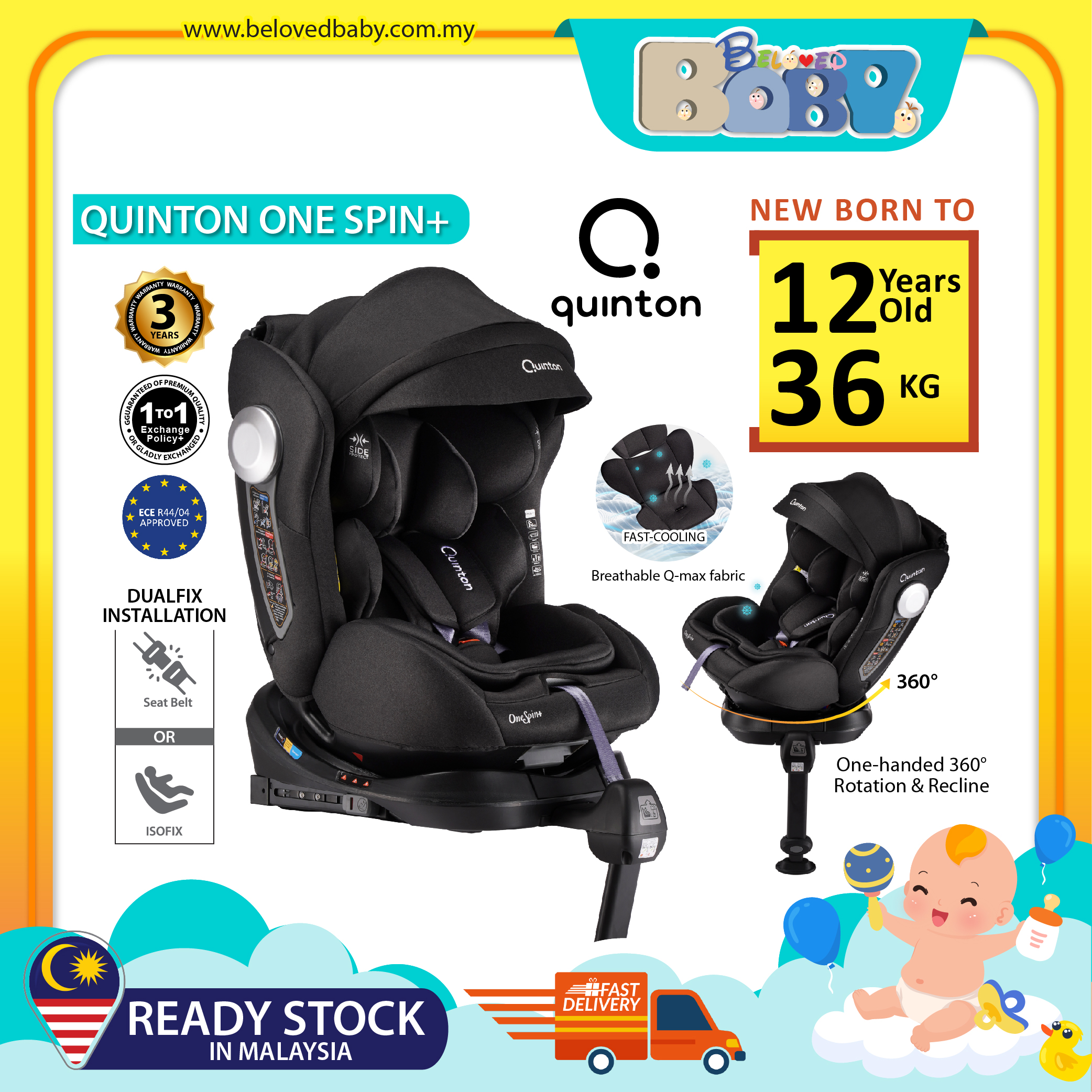 (Display Unit) Quinton One Spin+ 360 Convertible Car Seat (Seat Belt or Isofix) 0-36kg