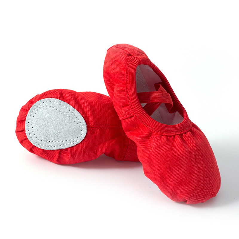 {Love ballet} High Quality Kids Girls Red Pink Soft Canvas Split Sole Lace up Free Ballet Dance Shoes