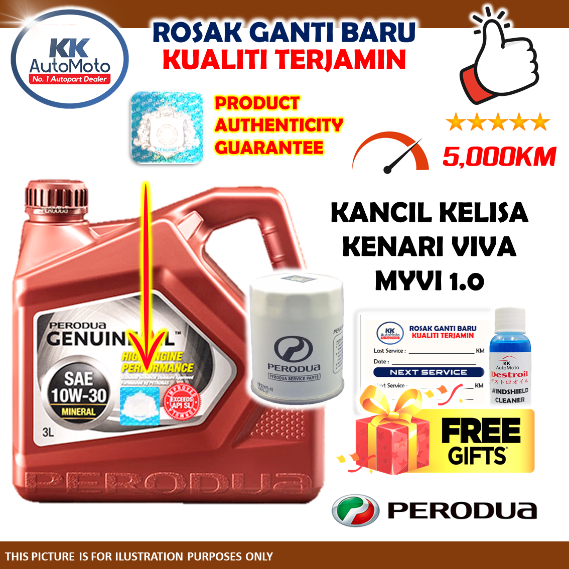 Perodua Kancil Kelisa Kenari Viva Myvi - Minyak Hitam Mineral 10W-30 10W30 Engine Oil + Perodua Oil Filter 15601-00R01