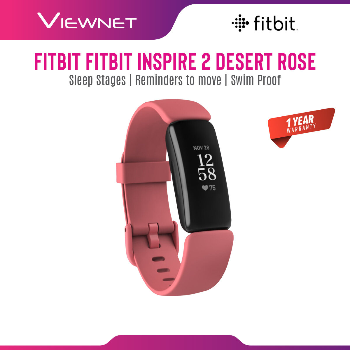 Fitbit Inspire 2 Smart Fitness Heart Rate Activity Trackers Smart Watches, Sleep tracking, 1 Years Warranty