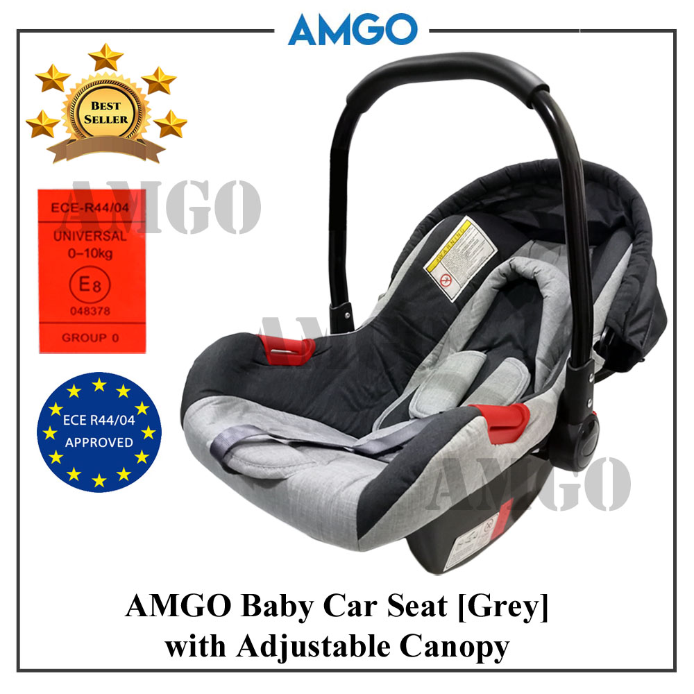 AMGO ECE Certified Portable Baby Carrier Car Seat (Red Black) with Adjustable Sun Shade Canopy Chair Car