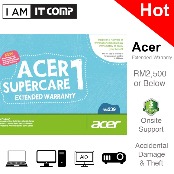Acer Super Care 1 - RM 2500 or Below - 1 + 2 Onsite Warranty + ADP + Theft / Extended Warranty