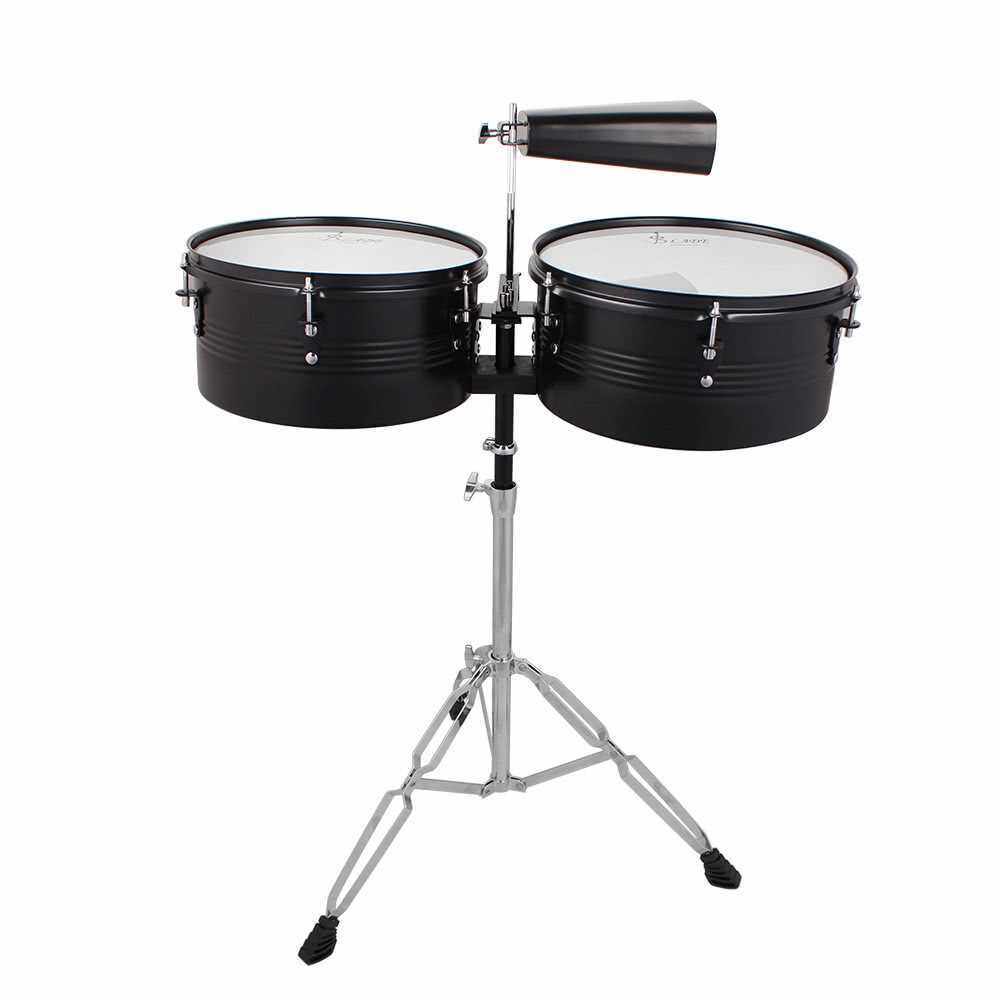 Latin Percussion 13" & 14" Timbales Drum Set with Stand and Cowbell (Black)