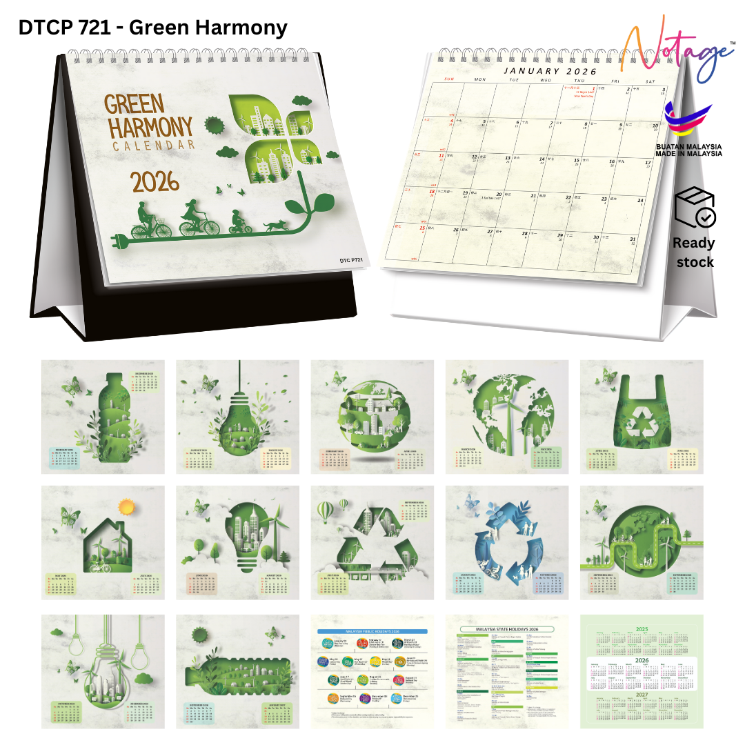 Year 2026 Premium Table Calendar 15 sheets Malaysian Kalendar Meja Desktop Flip Calendar Public & State Holiday DTC