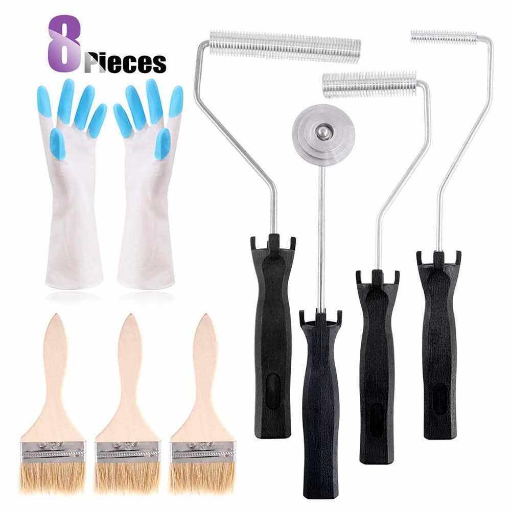 8Pcs Aluminum Alloy Fibreglass Roller Set Bubble Roller Gloves Brush Laminated Fiberglass Resin (Standard)