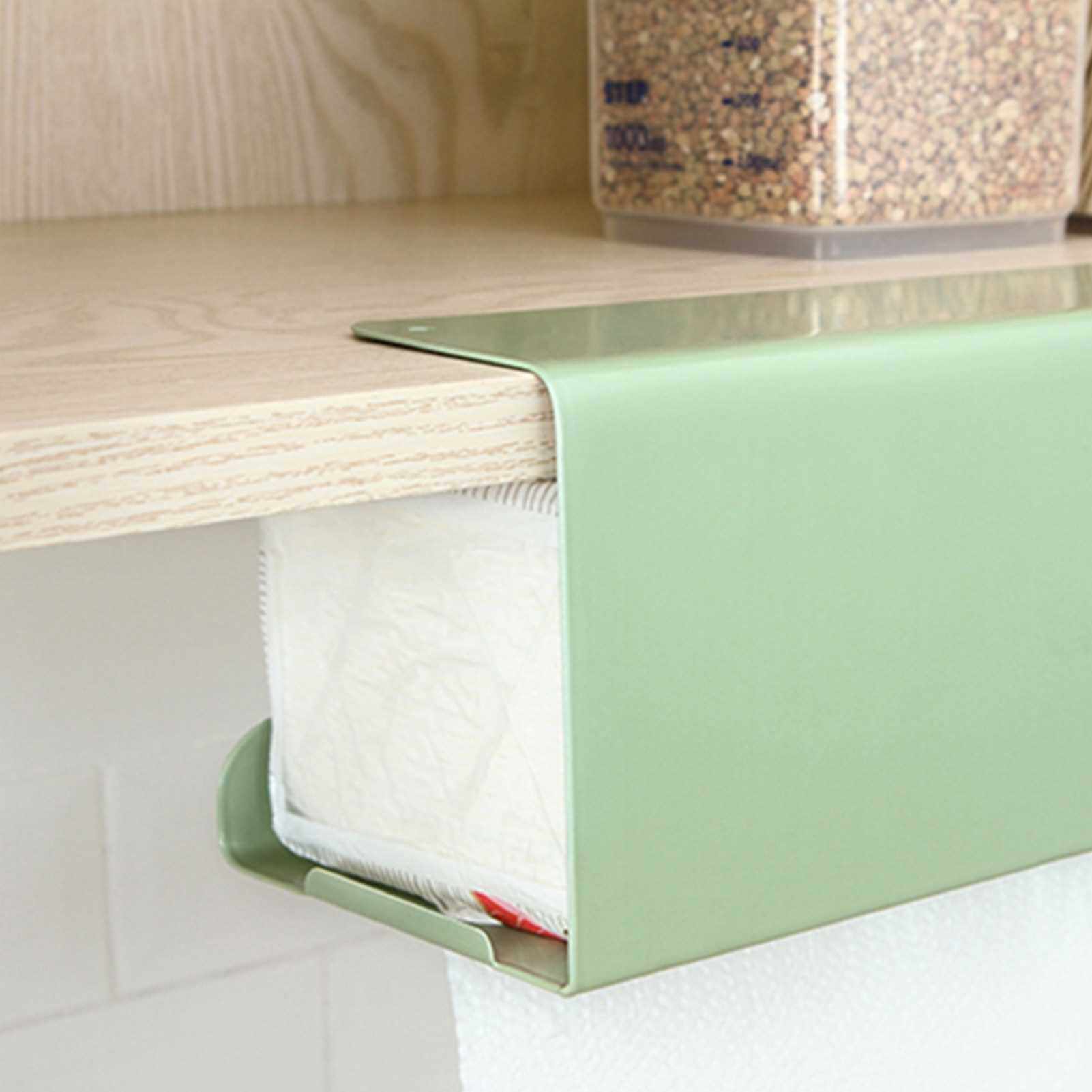 Best Selling Under Cabinet Tissue Box Storage Rack Tissue Holder Paper Towel Holder Paper Towel Rack Kitchen Towel Hanging Case (Green)