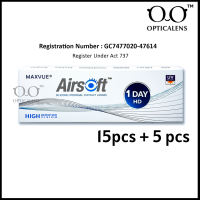 Maxvue Airsoft Daily Disposable Clear Contact Lens  Silicone Hydrogel 15pcs/Box Free 5 pcs  -0.50 to -12.00DS