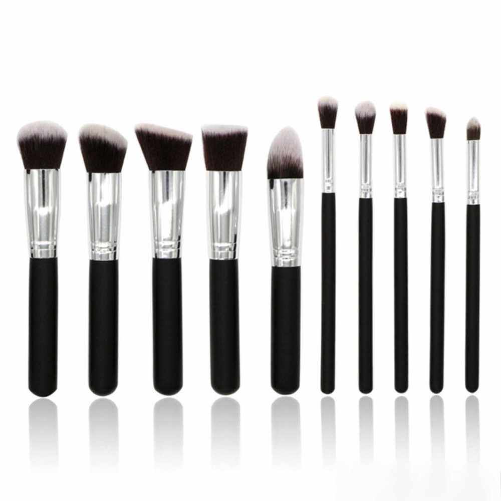 10Pcs Makeup Brushes Set with 5 Large and 5 Small Fiber Hair Brushes Cosmetic Beautify Tool Kit (Black & Silver)