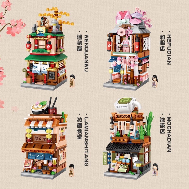 LOZ IDEAS Mini Block Street Shop Stall Hot Spring Ramen Kimono Matcha