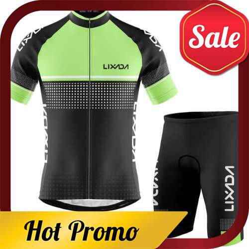 Lixada Men Cycling Jersey Set Breathable Quick-Dry Short Sleeve Biking Shirt and Foam Padded Shorts MTB Cycling Outfit Set (Green)