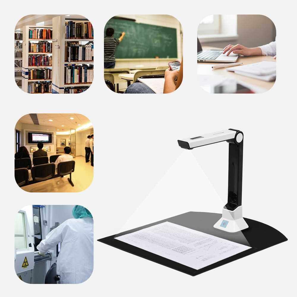 Aibecy BK50 Portable 10 Mega-pixel High Definition Scanner Capture Size A4 Document Camera for Card Passport File Documents Recognition Support 7 Languages German/ Russian/ French/ Japanese/ Spanish/ Italian/ English (Black & White)