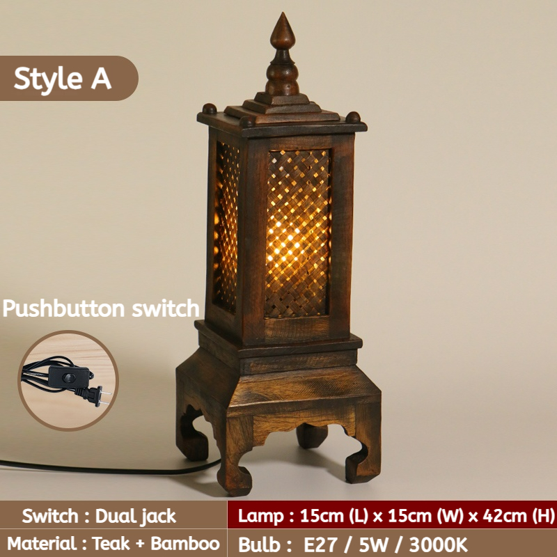 Teak Table Lamp Handmade Art Deco Lamp Bedside Lamp Desk Decorative Lamp