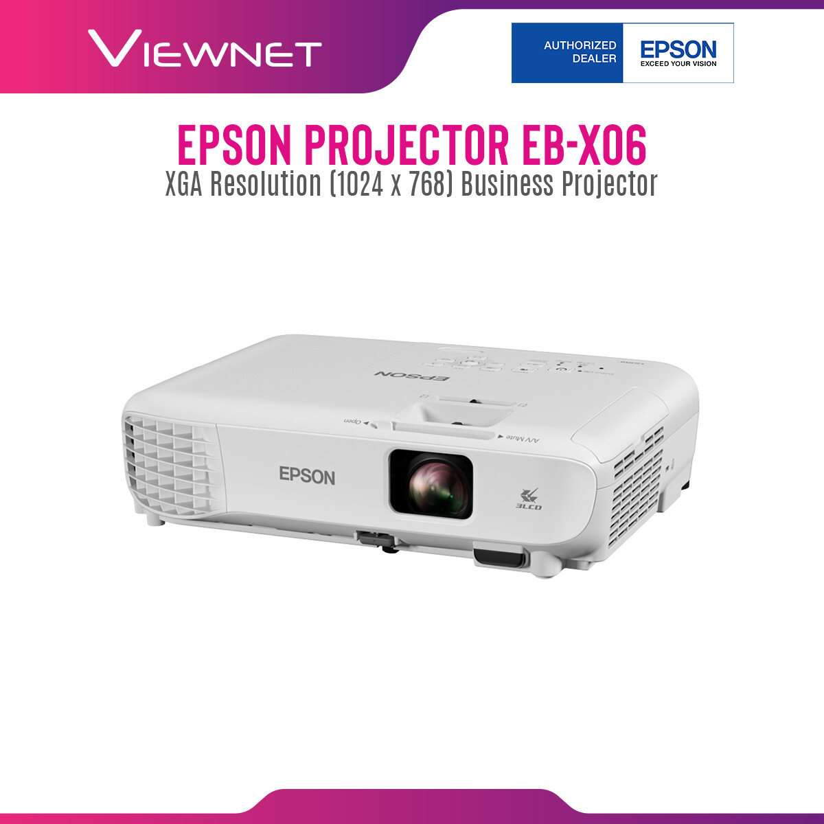 Epson Projector EB-X06 with XGA Resolution (1024 x 768), 3600 Lumens, 12000 Hours Lamp Life in Eco Mode