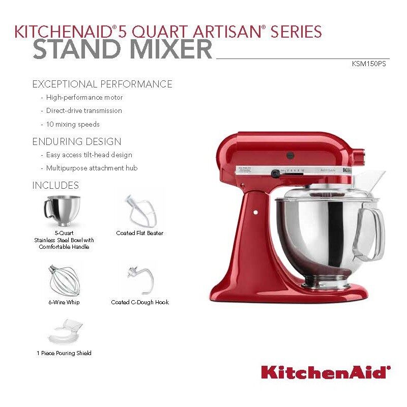 KitchenAid 4.8L Artisan TiltHead Stand Mixer 5KSM150PSBER (Empire Red