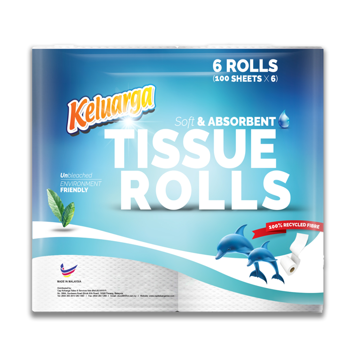 Cap Keluarga Tissue Roll 6 Rolls Pack x 100\'s