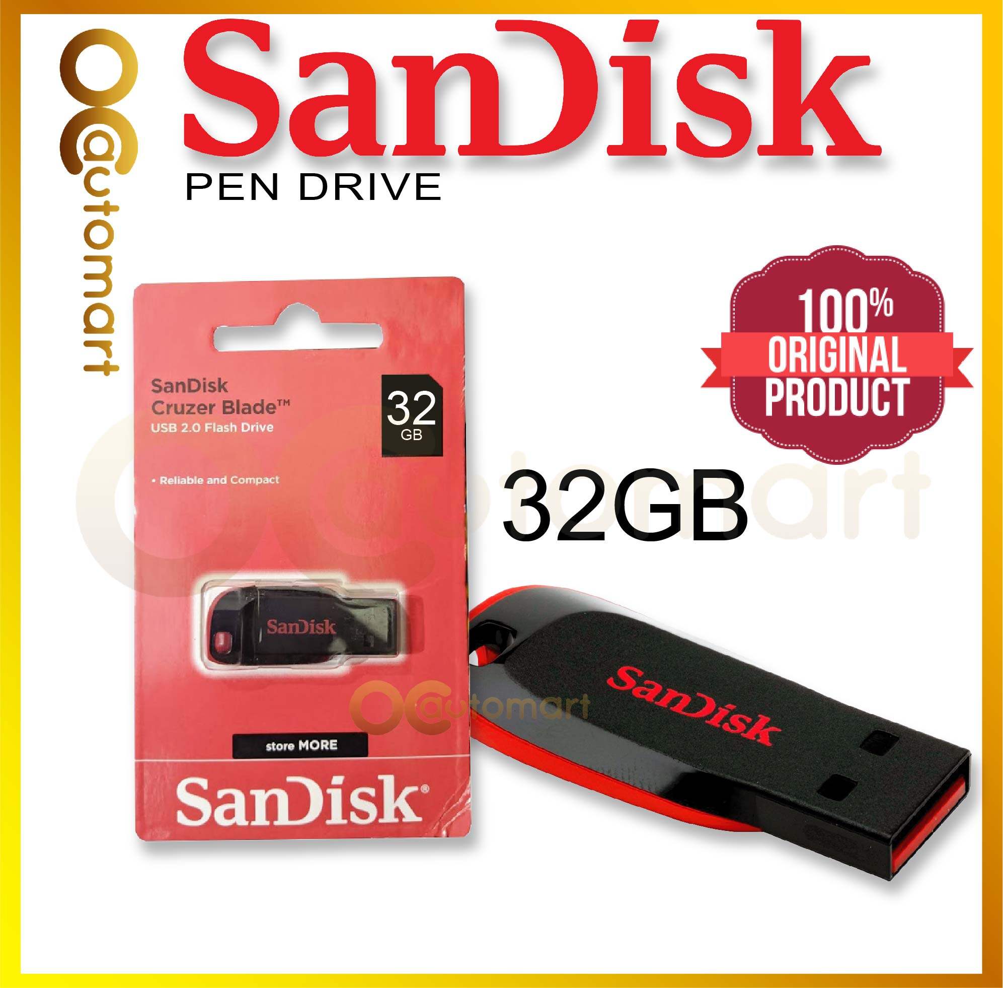 SanDisk Cruzer Blade CZ50 USB 2.0 Flash Drive Pendrive (16GB/32GB/64GB/128GB)