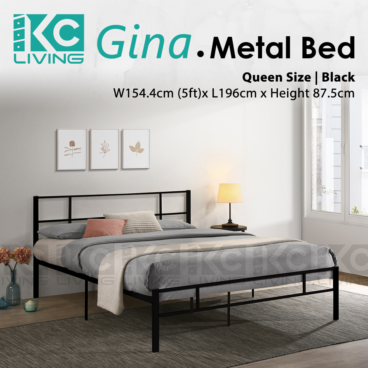 [KCL] Gina Metal Bed Single & Queen Metal Bed / Quality Steel / Easy Assembly / White / Super Base / Katil Besi Murah
