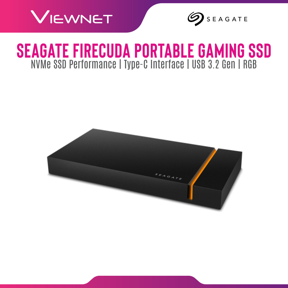 Seagate FireCuda Gaming SSD (1TB / 2TB) with USB-C Connection, Up To 2000MB/s Transfer Speed, Customisable RGB LED Lighting , USB 3.2Gen 2x2, NVMe SSD Performance