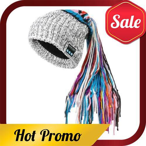 MZ029 BT5.0 Connected Nepal Dirty Braid Imitation Design Music Knitted Hat One-click Answering/ Hanging up Built-in Microphone 200mAh High Capacity Rechargeable Batter-y White for Adult Outdoor Sport One Size Foldable Portable Present Gif (White)